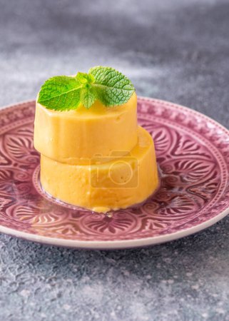 Portion of mango and cream gelatin dessert