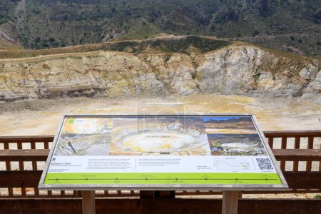 Nisyros, Greece - May 10, 2023: The Stefanos crater, the biggest and most impressive crater on the island of Nisyros in Greece