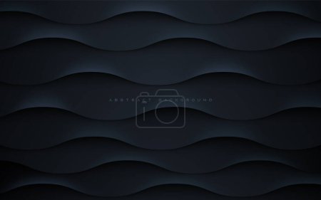 Illustration for Black abstract background wavy dimension layers with light and shadow effect - Royalty Free Image