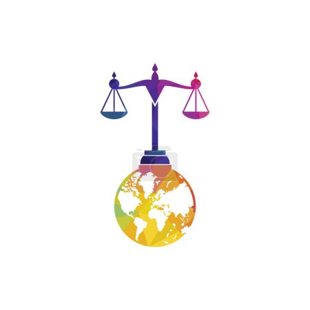 Ilustración de Tribunal Internacional y concepto de logotipo de la Corte Suprema. Escalas en el diseño de iconos globo. - Imagen libre de derechos