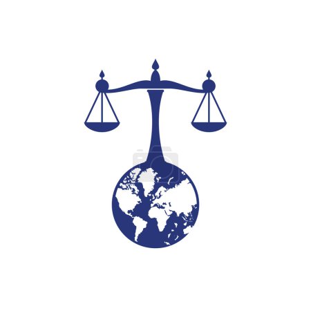 Ilustración de Tribunal Internacional y concepto de logotipo de la Corte Suprema. Escalas en el diseño de iconos globo. - Imagen libre de derechos