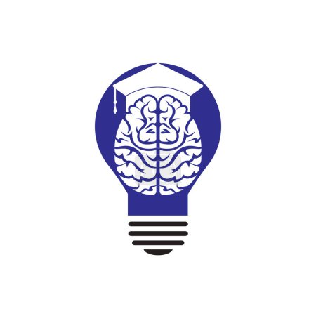Téléchargez les illustrations : Cerveau et casquette de graduation avec design d'icône d'ampoule. Conception de logo éducatif et institutionnel. - en licence libre de droit