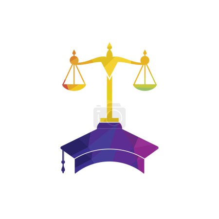 Illustration for Law scale with graduation cap icon logo design. Law education vector logo concept. - Royalty Free Image