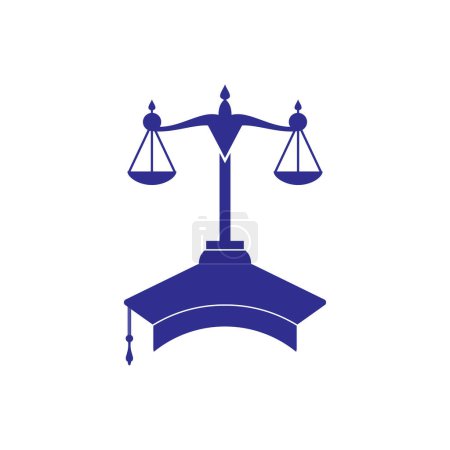 Téléchargez les illustrations : Échelle de droit avec logo icône de chapeau de graduation design. Droit éducation vectoriel logo concept. - en licence libre de droit
