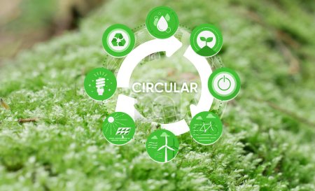 Icono de economía circular. El concepto de eternidad, economía circular sin fin e ilimitada para el crecimiento futuro de las empresas y el medio ambiente sostenible en el fondo de la naturaleza verde
