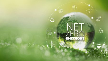 Photo for Net zero emissions.Net zero , carbon neutral concept. Net zero greenhouse gas emissions target. Climate neutral long term strategy with green net zero icon and green icon - Royalty Free Image