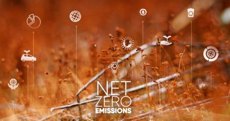 Photo for Net zero emissions and carbon neutral concept. Net zero greenhouse gas emissions target. Climate neutral long term strategy. No toxic gases. Carbon neutral C02 reduce - Royalty Free Image