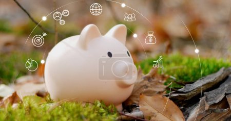 Photo for Close-up piggy bank on nature background. Concept of savings and investments .Saving money for future and retirement fund, business or finance and investment. Pension, Vacations, Currency, finance - Royalty Free Image