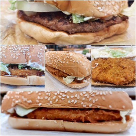 Photo for Collage Of Beef Hamburger Sandwiches And Buns - Royalty Free Image