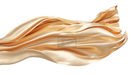 Téléchargez les photos : Tissu doré volant dans le vent isolé sur fond blanc rendu 3D - en image libre de droit
