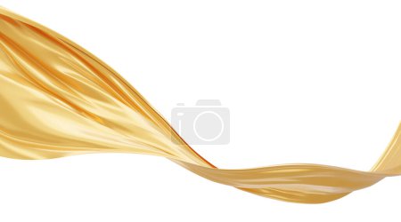Téléchargez les photos : Tissu doré volant dans le vent isolé sur fond blanc rendu 3D - en image libre de droit