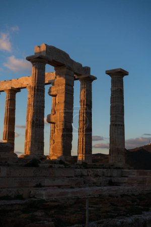 Photo for Sounion, Temple of Poseidon in Greece, under the light of sunset - Royalty Free Image