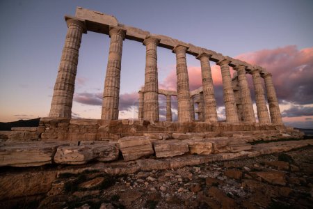 Photo for Sounion, Temple of Poseidon in Greece, under the light of sunset - Royalty Free Image