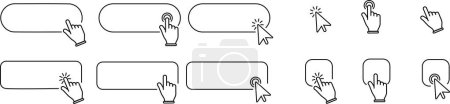 Click cursor set button with hand pointer clicking. Click here web button sign. Vector illustration