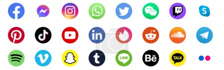Illustration for Icon set of popular social applications with rounded corners. Social media icons modern design on transparent background for your design. Facebook, Instagram, Twitter, Youtube. Vector illustration - Royalty Free Image