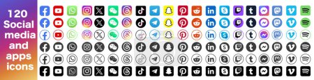 Icono conjunto de aplicaciones sociales populares con esquinas redondeadas. Iconos de redes sociales diseño moderno sobre fondo transparente. Ilustración vectorial