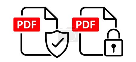 Illustration for Pdf file download, PDF Security for document protecton, search, simple black style symbol sign for apps and website, vector illustration. Vector illustration - Royalty Free Image