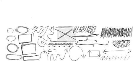 Grunge charcoal scribble stripes, emphasis arrows, handdrawn doodle bold shapes. . Vector illustration