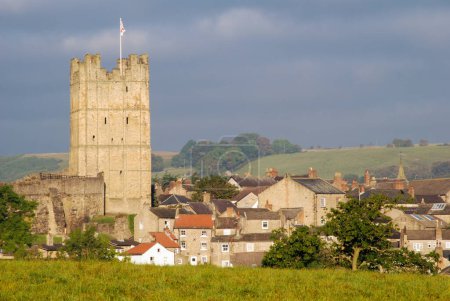 Photo for Richmond, North Yorkshire, UK - October 2, 2007: Richmond Castle keep towers above houses of Richmond Market Town - Royalty Free Image