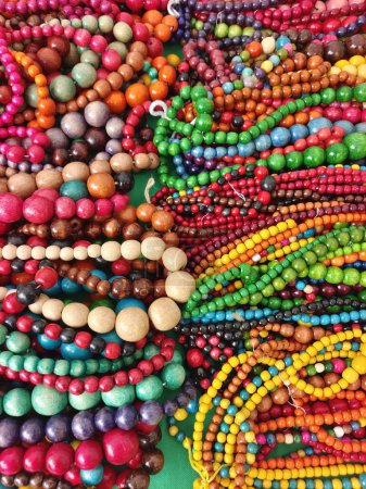 close - up shot of beads of various colors