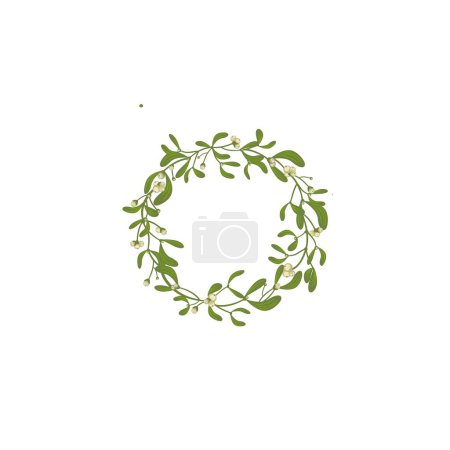 Illustration for Wreath of mistletoe with branches and berries. A bouquet for Christmas and New year greetings isolated on white background - Royalty Free Image