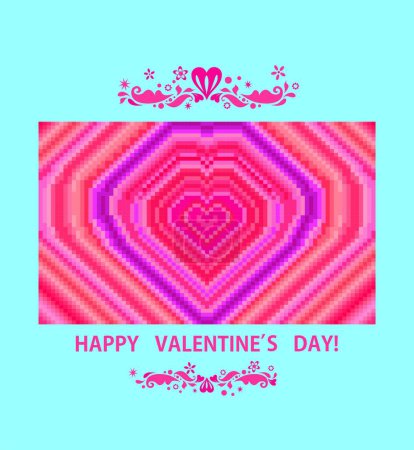 Téléchargez les illustrations : Fond disco rose, rouge, magenta, lilas et violet avec cœur pulsant pour la Saint Valentin - en licence libre de droit