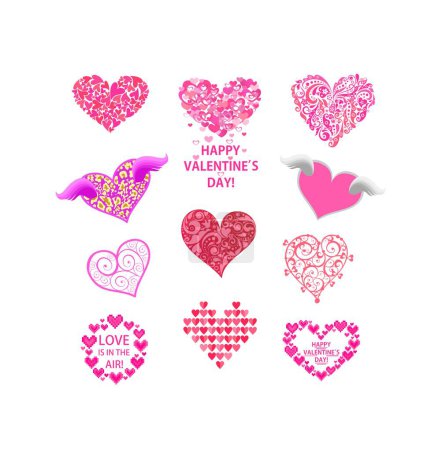 Téléchargez les illustrations : Beautiful pink hearts shape collection for Valentines day or wedding greeting card and fashion print - en licence libre de droit
