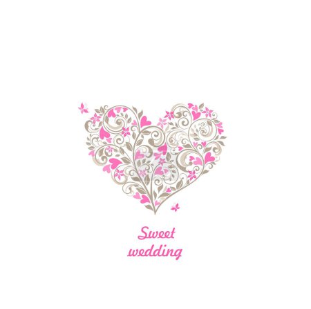 Illustration for Beautiful blossoming decorative pastel bouquet in heart shape for wedding, birthday, mothers day, Valentines day, baby arrival greeting card and invitations on white background. - Royalty Free Image