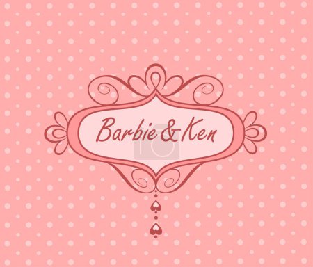 Ilustración de Hermoso diseño rosa para la boda en estilo Barbie. Viñeta sobre fondo de lunares. Parte 1 - Imagen libre de derechos