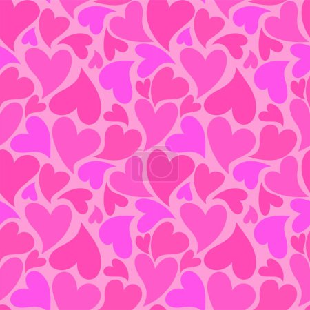 Illustration for Endless pink seamless pattern with rose, hot pink and light violet hearts for Valentines day and wedding wrapping paper, cloth textile print. Simple stylish swatch fabric design in Barbie style - Royalty Free Image