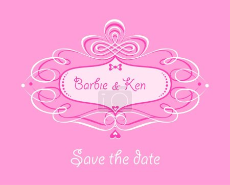 Schöne rosa Grußkarte für die Ankunft oder Hochzeit von Babys im Barbie-Stil mit Vignette blüht Vignette. Teil 3