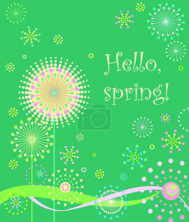 Ilustración de Fondo abstracto verde primavera con dientes de león en flor abstractos para etiqueta de descuento, tarjeta de felicitación, venta de temporada, cosméticos y envases de perfume - Imagen libre de derechos