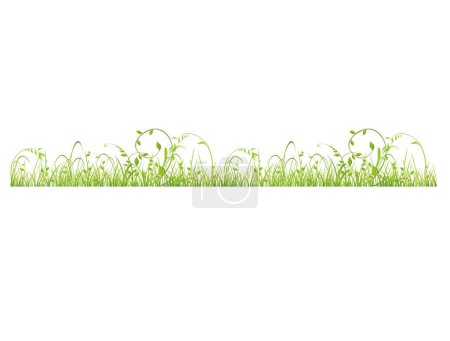 Illustration for Horizontal seamless border with realistic spring green grass lawn or meadow on white background - Royalty Free Image