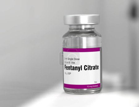 Fentanyl bottle. Fentanyl is an opioid used as pain medication and for anesthesia. It is also used as a recreational drug mixed with heroin or cocaine.