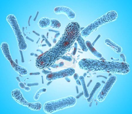 Microscopic bacteria background. Streptococcal (STSS). 3D rendering