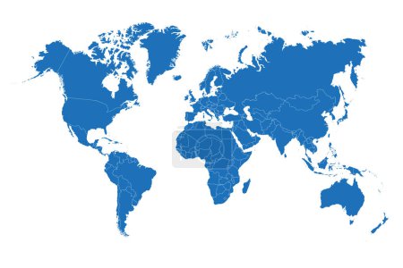 Téléchargez les photos : Carte du monde sur fond blanc. Modèle de carte du monde avec les continents, Amérique du Nord et du Sud, Europe et Asie, Afrique et Australie. Illustration vectorielle - en image libre de droit