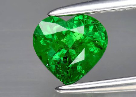 Photo for Natural gem green garnet tsavorite on gray background - Royalty Free Image