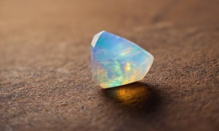 Téléchargez les photos : Opale arc-en-ciel naturelle sur fond brun - en image libre de droit