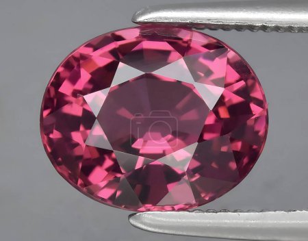 Photo for Natural red purplish rhodolite garnet gem on background - Royalty Free Image