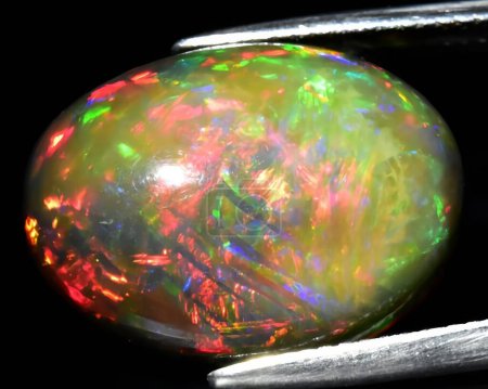 natural dark multicolor rainbow opal gem on background