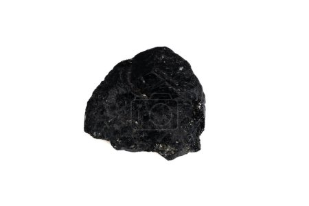 natural black tourmaline gem stone on white background