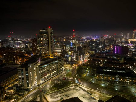 Photo for Aerial Night Shot of the Centre of Leeds, West Yorkshire, UK. High quality photo - Royalty Free Image