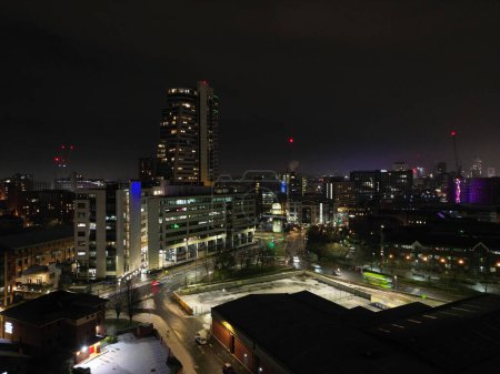 Photo for Aerial Night Shot of the Centre of Leeds, West Yorkshire, UK. High quality photo - Royalty Free Image