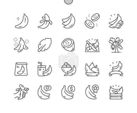 Illustration for Banana fruit. Healthy food. Whole and cut banana. Food shop, supermarket. Menu for cafe. Pixel Perfect Vector Thin Line Icons. Simple Minimal Pictogram - Royalty Free Image