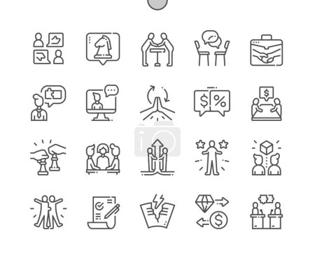 Illustration for Negotiation. Business meeting. Communication skills. Deal breaker. Pixel Perfect Vector Thin Line Icons. Simple Minimal Pictogram - Royalty Free Image
