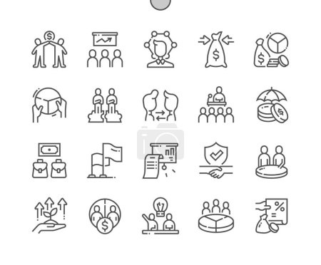 Illustration for Stakeholders. Team work, career and business process. Investment risk. Company report. Pixel Perfect Vector Thin Line Icons. Simple Minimal Pictogram - Royalty Free Image