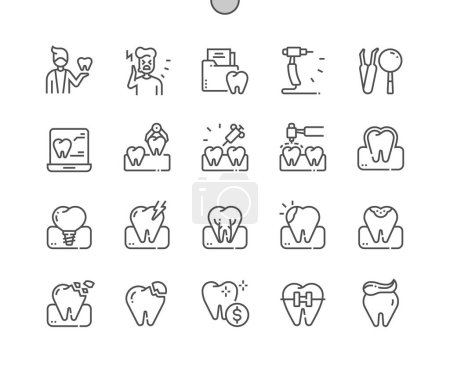 Illustration for Dentistry. Broken tooth. Health care, medical and medicine. Toothache. Pixel Perfect Vector Thin Line Icons. Simple Minimal Pictogram - Royalty Free Image