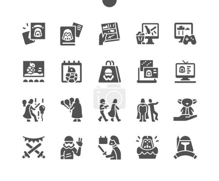 Illustration for Star Wars Day 4 May. Read comics. Calendar. Fourth of may. Holiday. Film screening. Vector Solid Icons. Simple Pictogram - Royalty Free Image