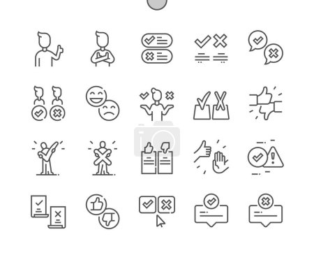 Do and Dont. Check mark. Thumb up and thumb down. Tick and cross. Like and dislike. Pixel Perfect Vector Thin Line Icons. Simple Minimal Pictogram