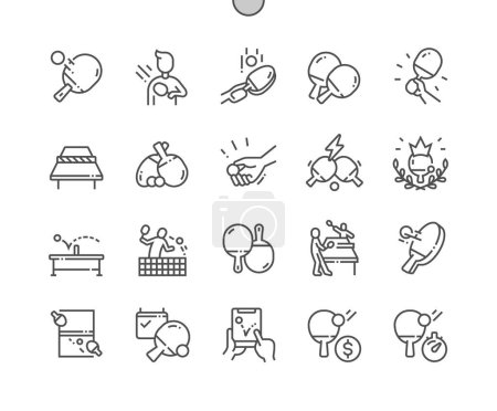 Illustration for Ping pong sport. Rackets and ball. Table tennis. Best ping pong club. Pixel Perfect Vector Thin Line Icons. Simple Minimal Pictogram - Royalty Free Image